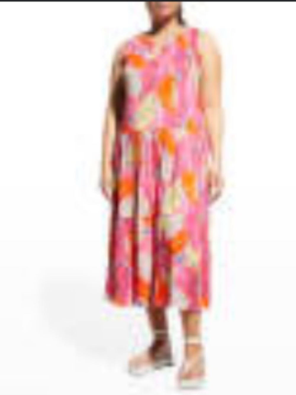 NIC+ZOE Pink and Orange Leaf-Print Sleeveless Midi Dress